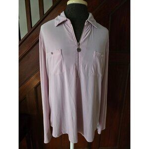Anne Klein Womens Long Sleeve Pink Blouse With Pockets & Zip Collar xl